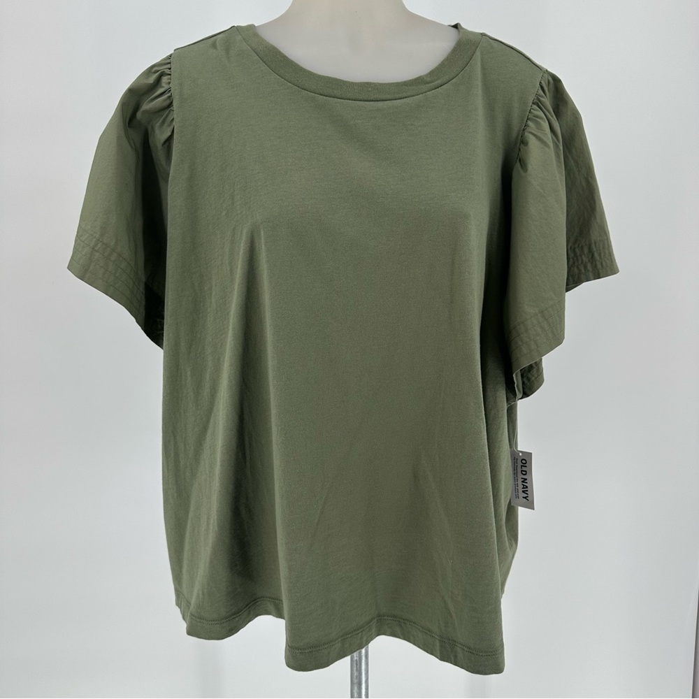 OLD NAVY Top Sz 2X Tuck Flutter Short Sleeve NWT boxy boho Green